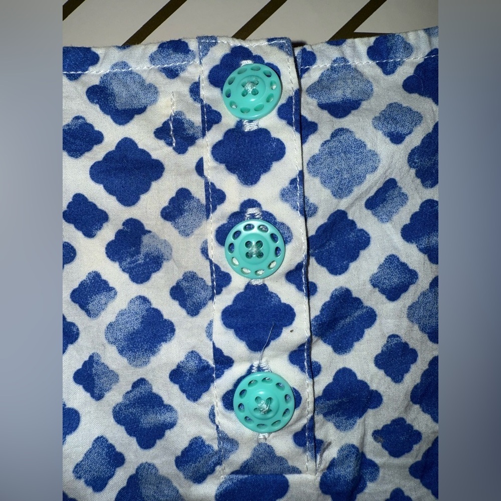 Matilda Jane Babydoll Blouse Size M Blue Geometric Tassel Tie Boho Top - Picture 7 of 12